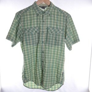 ExOfficio Shirt Mens S Green Plaid Short Sleeve Button-Up Chest Zip Pockets